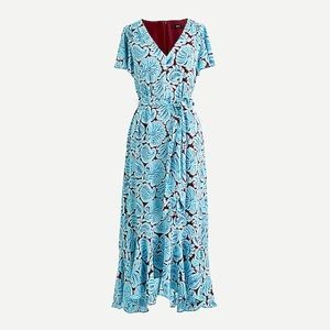 Blue Floral V-Neck Wrap Maxi Dress